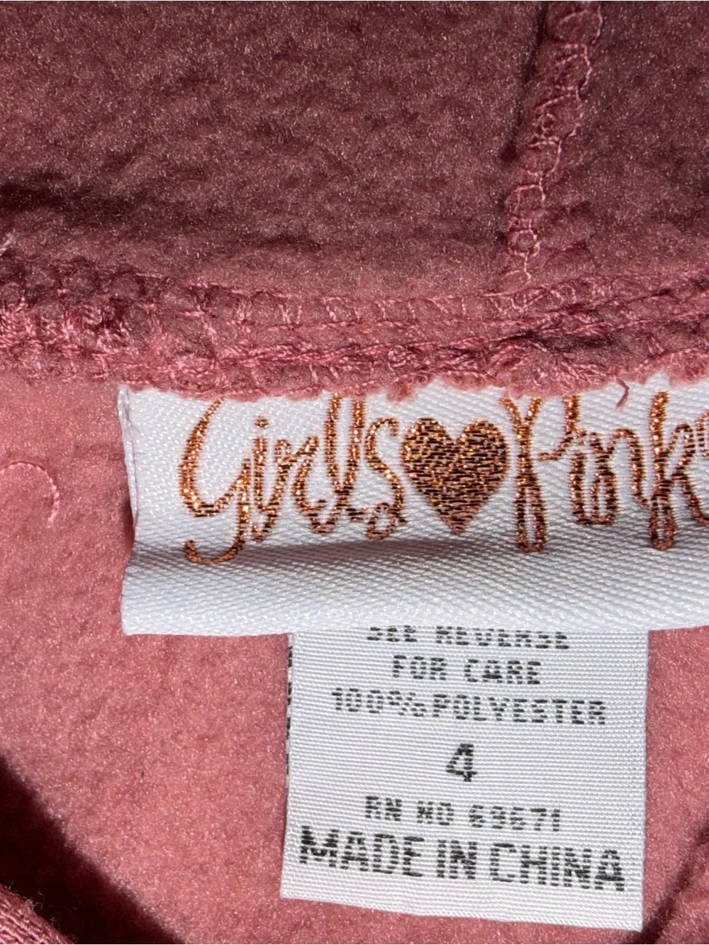 Girls Love Teddy Bear Heart LOVE Hoodie Pink Girls Size 4